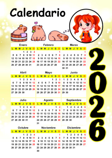 calendario para niñas 2026