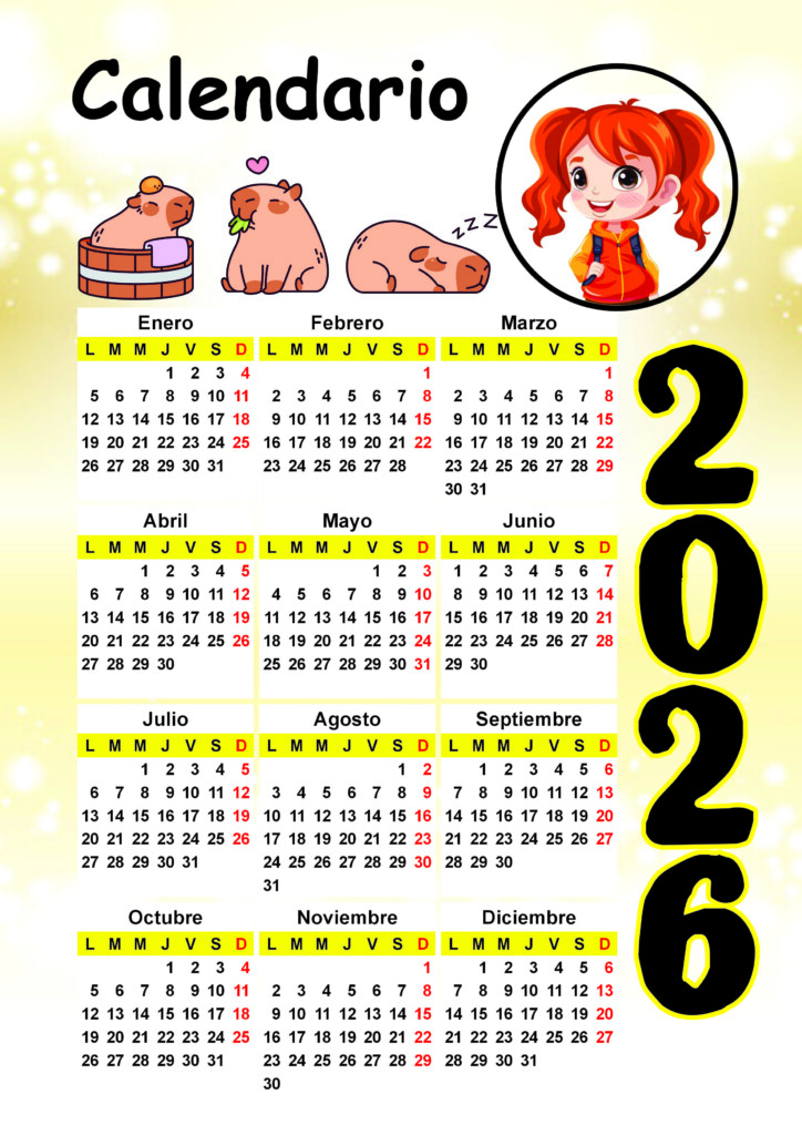 calendario para niñas 2026
