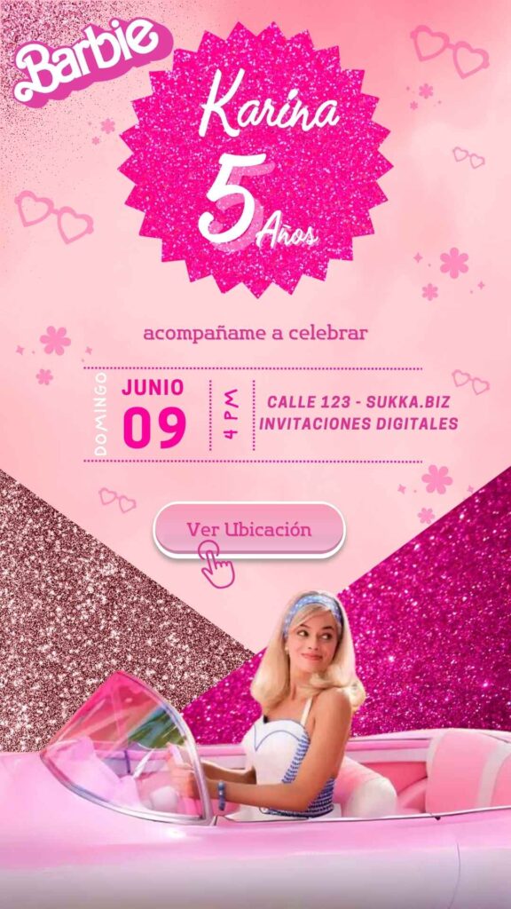 Invitación digital de cumpleaños de Barbie