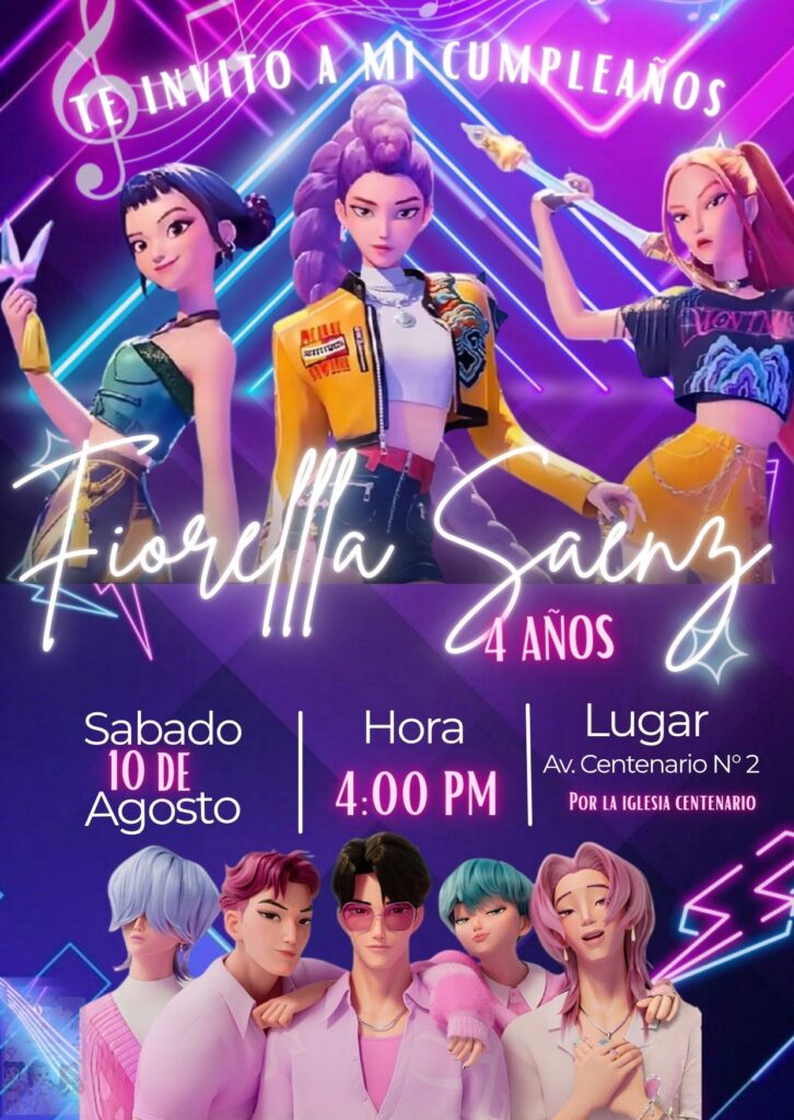Invitación digital de cumpleaños de las guerreras k pop