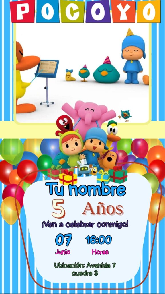 Invitación de cumpleaños en video de Pocoyo