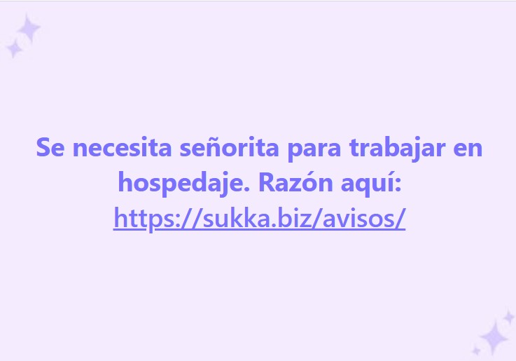 Se necesita señorita para trabajar en hospedaje turno día