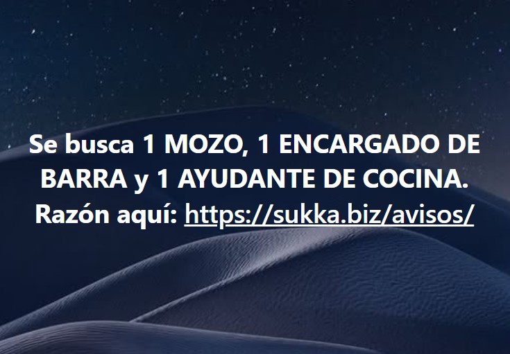 Se busca 1 MOZO, 1 ENCARGADO DE BARRA y 1 AYUDANTE DE COCINA